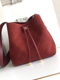 CC suede calfskin small bucket bag AS6584 red 