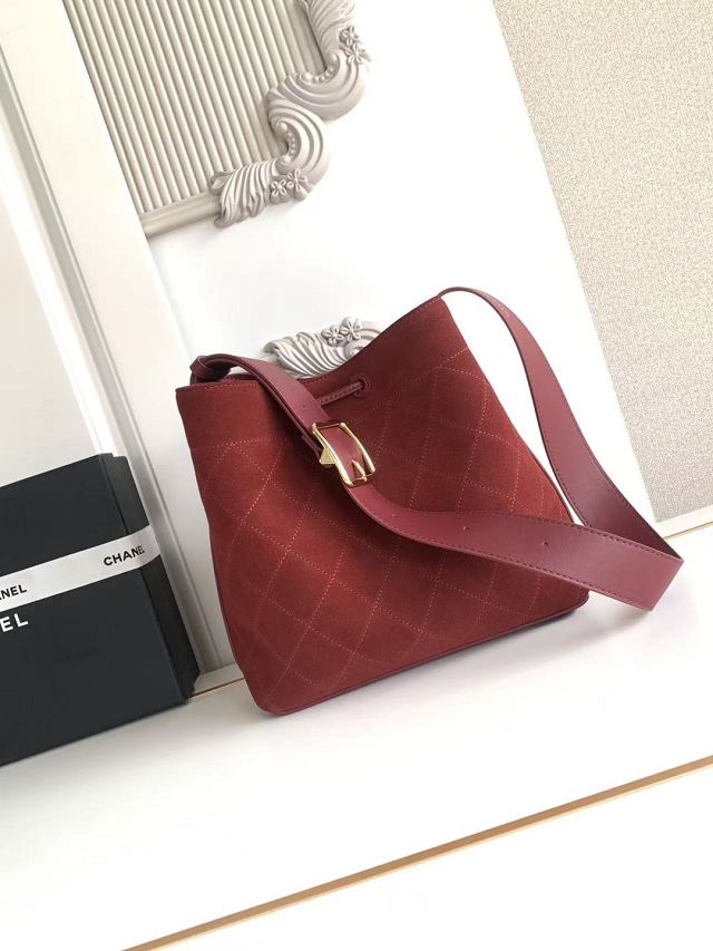 CC suede calfskin small bucket bag AS6584 red 