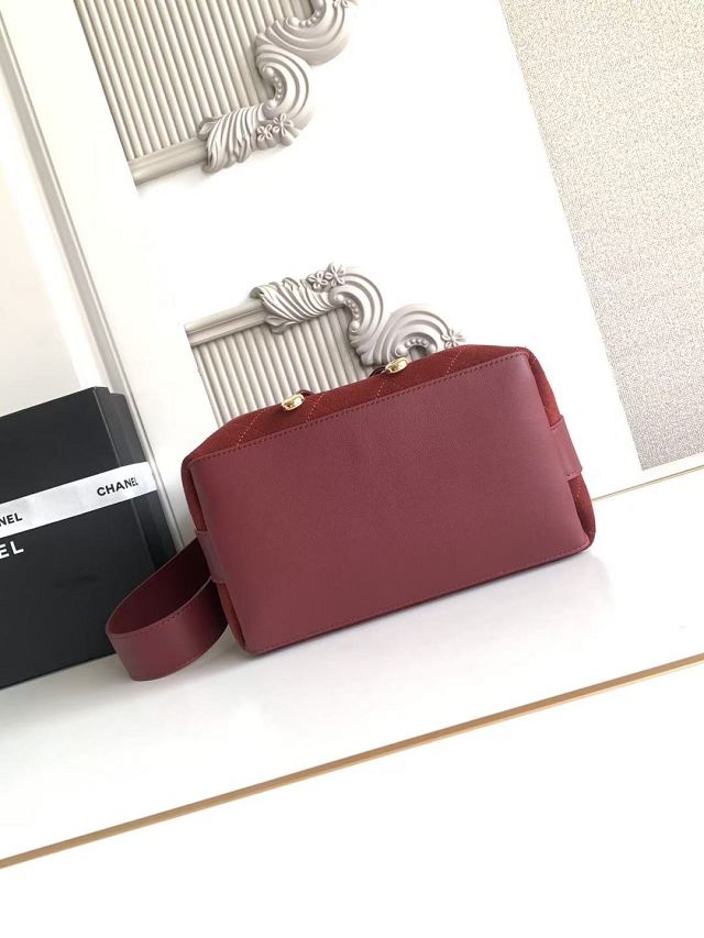 CC suede calfskin small bucket bag AS6584 red 