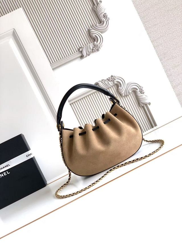 CC suede calfskin small hobo bag AS6617 beige