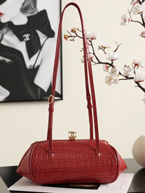 CC crocodile calfskin clutch with strap AP5360 red