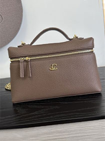 CC grained calfskin large vanity with chain AP5347 light brown