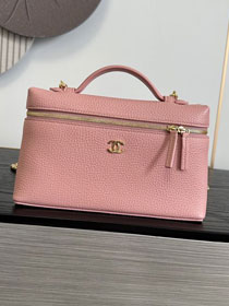 CC grained calfskin large vanity with chain AP5347 pink
