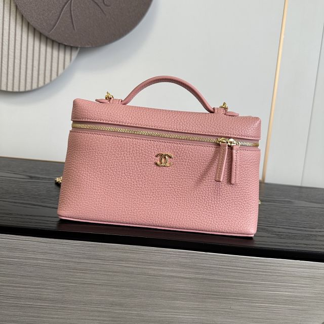 CC grained calfskin large vanity with chain AP5347 pink