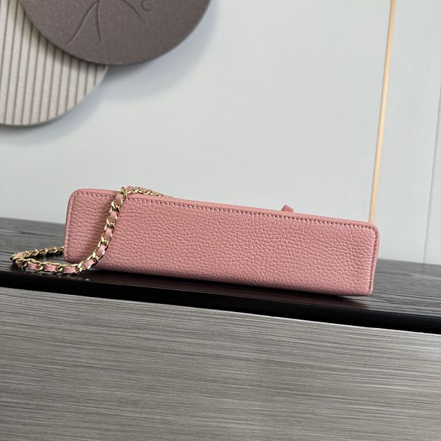 CC grained calfskin large vanity with chain AP5347 pink