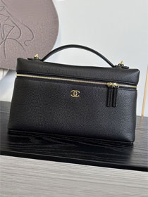 CC grained calfskin top handle flap bag AS6473 black
