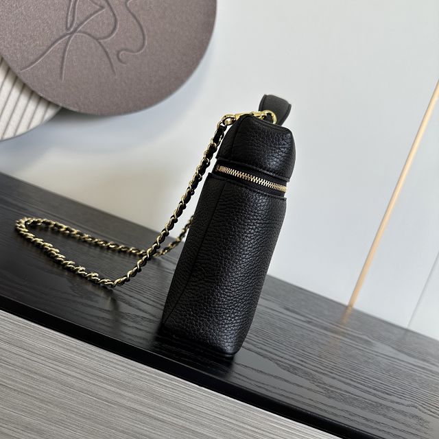 CC grained calfskin top handle flap bag AS6473 black
