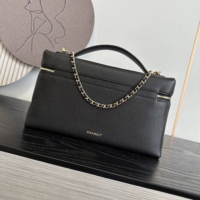 CC grained calfskin top handle flap bag AS6473 black