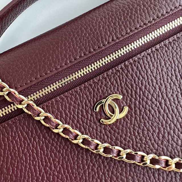CC grained calfskin top handle flap bag AS6473 bordeaux