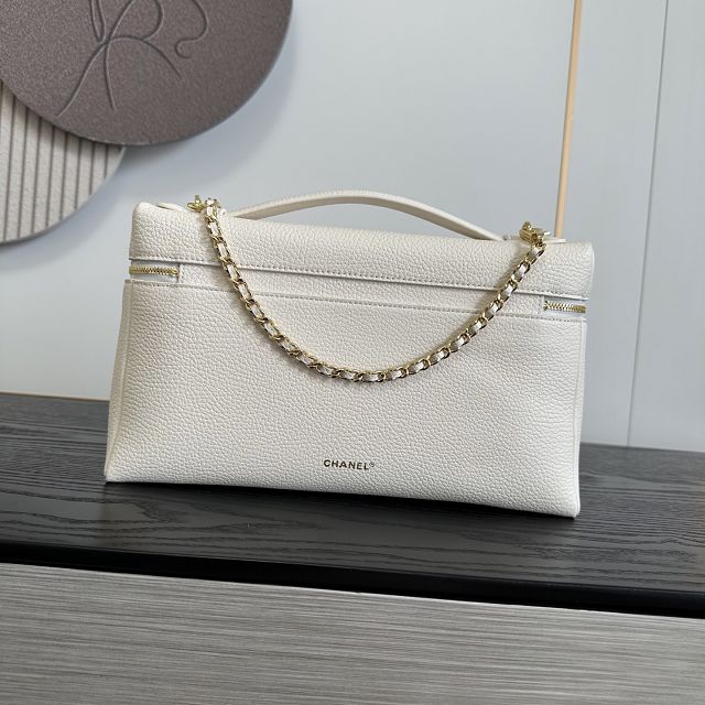 CC grained calfskin top handle flap bag AS6473 white
