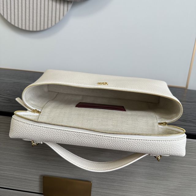 CC grained calfskin top handle flap bag AS6473 white