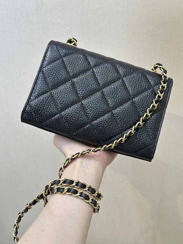 CC original grained calfskin clutch with chain AP5981 black