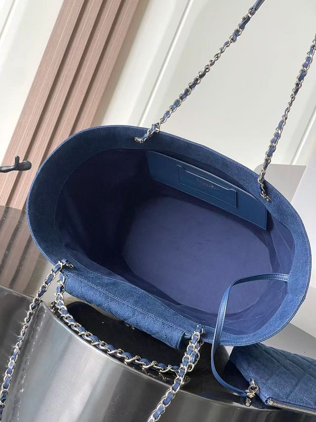 CC straw large tote bag AS5952 denim blue
