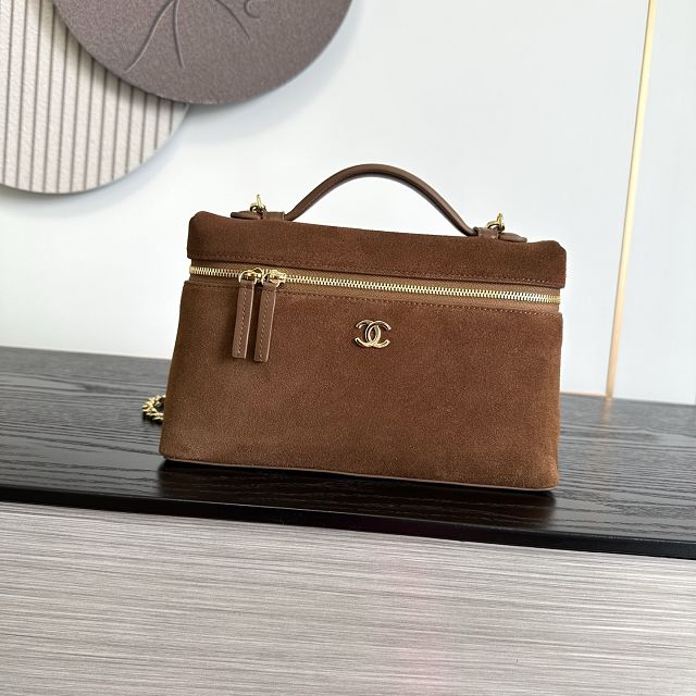CC suede calfskin large vanity with chain AP5347 brown