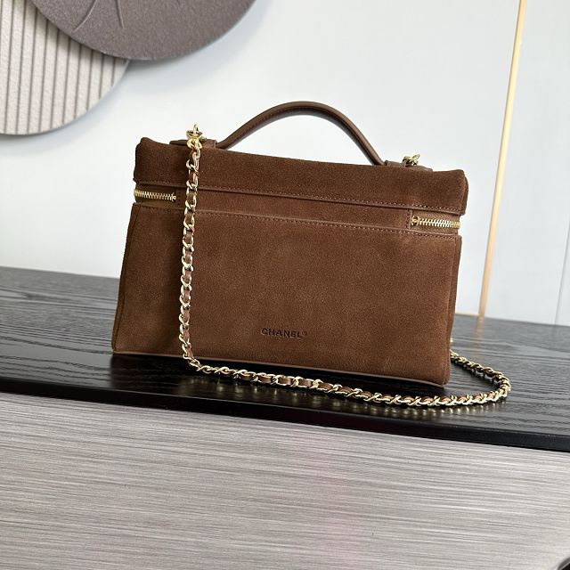 CC suede calfskin large vanity with chain AP5347 brown
