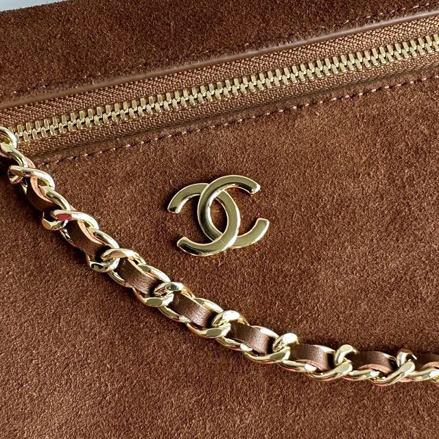 CC suede calfskin large vanity with chain AP5347 brown