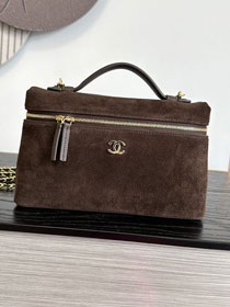 CC suede calfskin large vanity with chain AP5347 dark brown