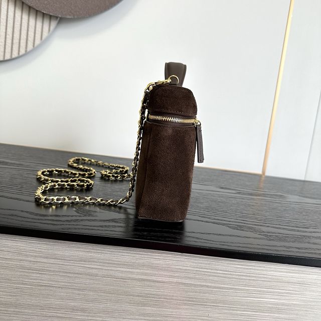 CC suede calfskin large vanity with chain AP5347 dark brown
