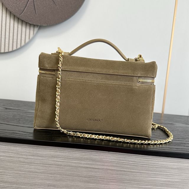 CC suede calfskin large vanity with chain AP5347 khaki