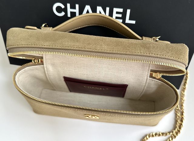 CC suede calfskin large vanity with chain AP5347 khaki