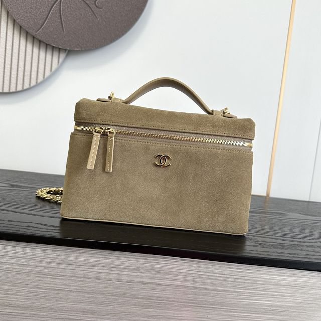 CC suede calfskin large vanity with chain AP5347 khaki