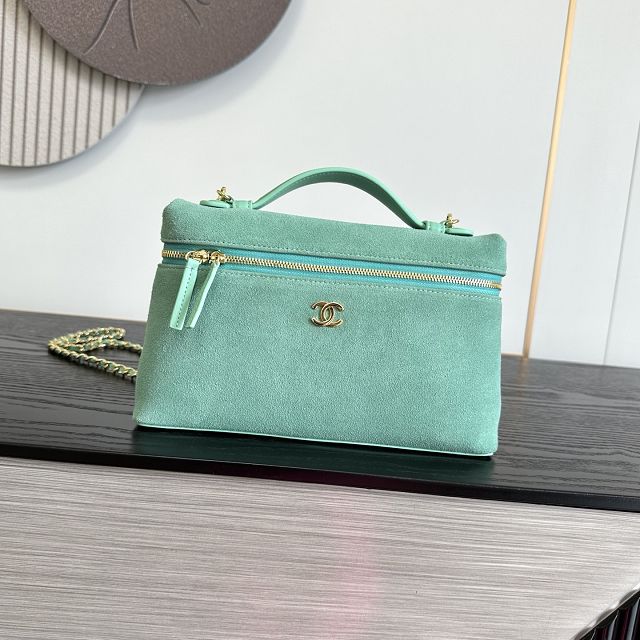 CC suede calfskin large vanity with chain AP5347 mint green