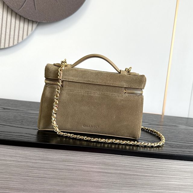 CC suede calfskin small vanity with chain AP5346 khaki