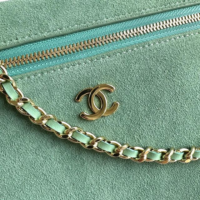 CC suede calfskin top handle flap bag AS6473 mint green