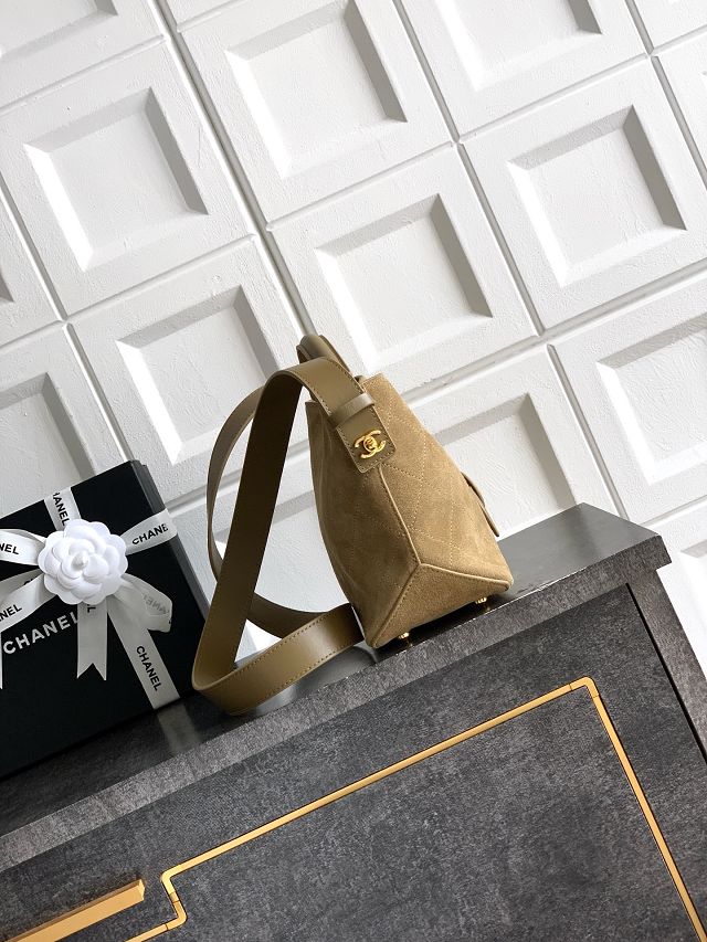 CC suede calfskin bucket bag AS6268 brown
