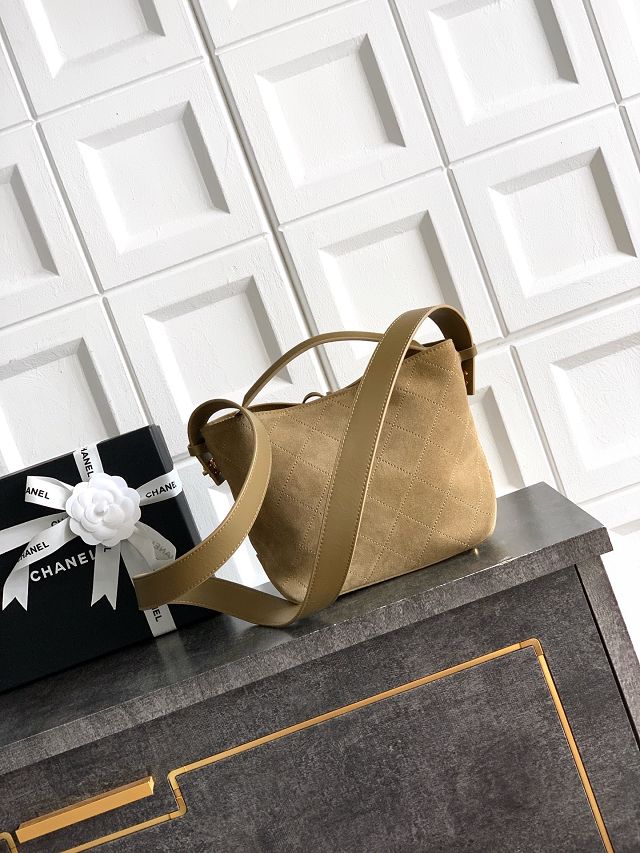 CC suede calfskin bucket bag AS6268 brown