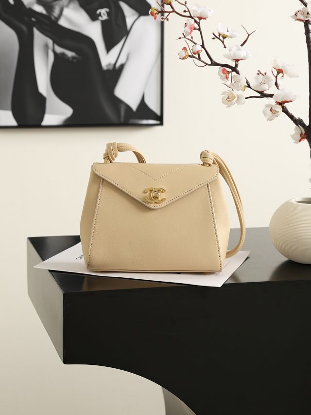 CC calfskin small flap bag AS6223 beige