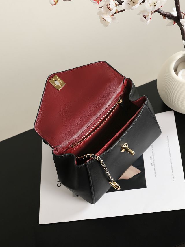 CC calfskin small flap bag AS6223 black