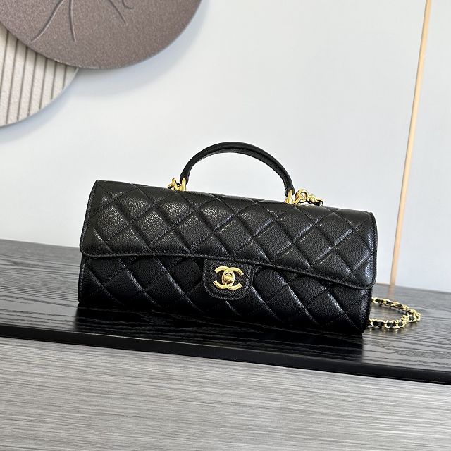 CC grained calfskin clutch with chain vanity with chain AP5346 black