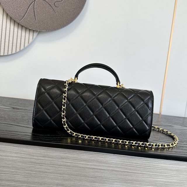 CC grained calfskin clutch with chain vanity with chain AP5346 black