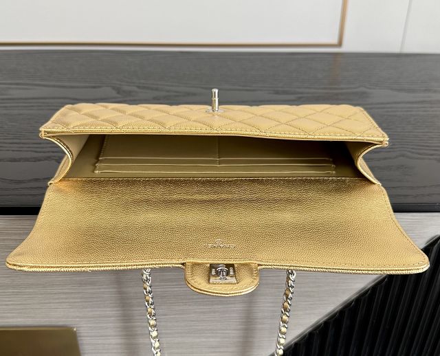CC grained calfskin clutch with chain vanity with chain AP5346 gold
