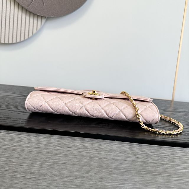 CC grained calfskin clutch with chain vanity with chain AP5346 pink