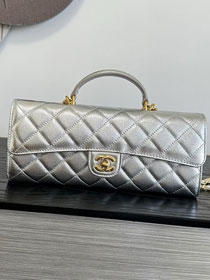 CC grained calfskin clutch with chain vanity with chain AP5346 silver