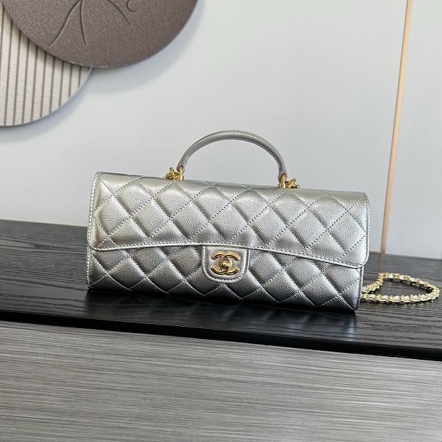 CC grained calfskin clutch with chain vanity with chain AP5346 silver