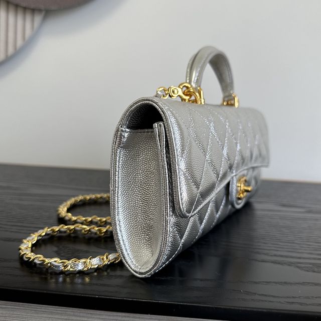 CC grained calfskin clutch with chain vanity with chain AP5346 silver