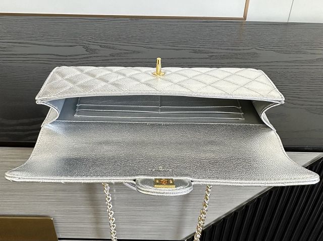 CC grained calfskin clutch with chain vanity with chain AP5346 silver