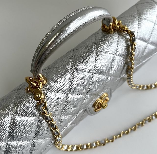 CC grained calfskin clutch with chain vanity with chain AP5346 silver