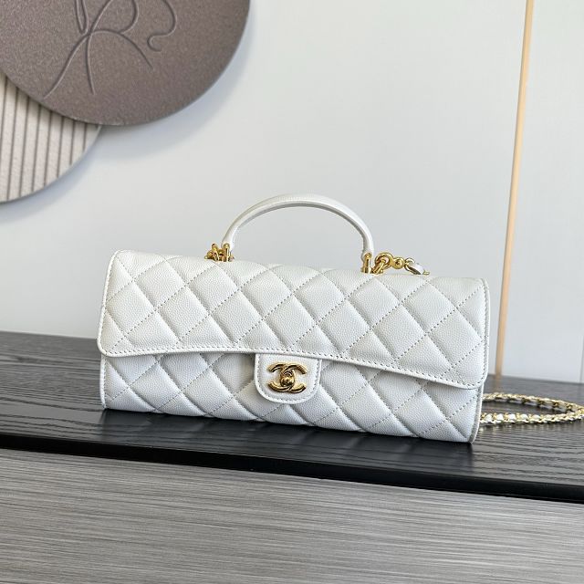 CC grained calfskin clutch with chain vanity with chain AP5346 white