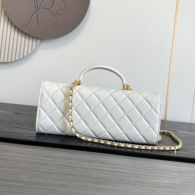 CC grained calfskin clutch with chain vanity with chain AP5346 white