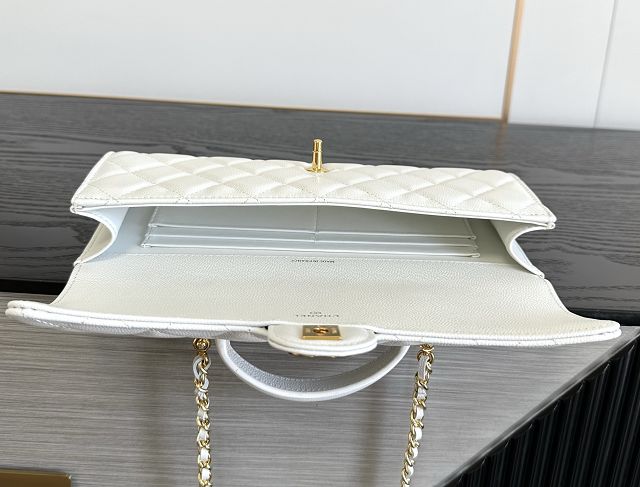 CC grained calfskin clutch with chain vanity with chain AP5346 white