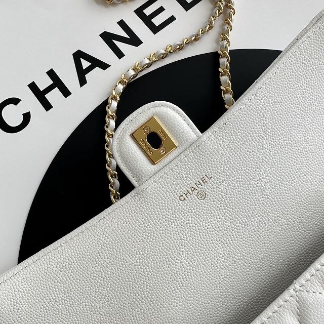 CC grained calfskin clutch with chain vanity with chain AP5346 white