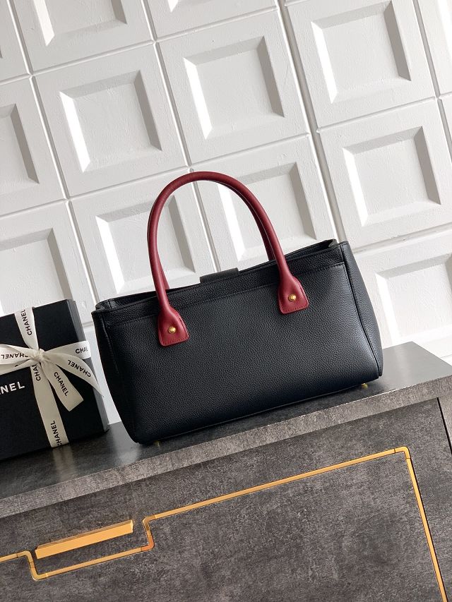 CC grained calfskin small tote bag AS2156 black&red