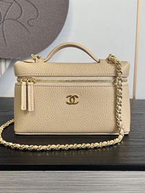CC grained calfskin small vanity with chain AP5346 beige