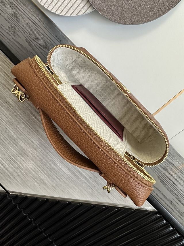 CC grained calfskin small vanity with chain AP5346 brown