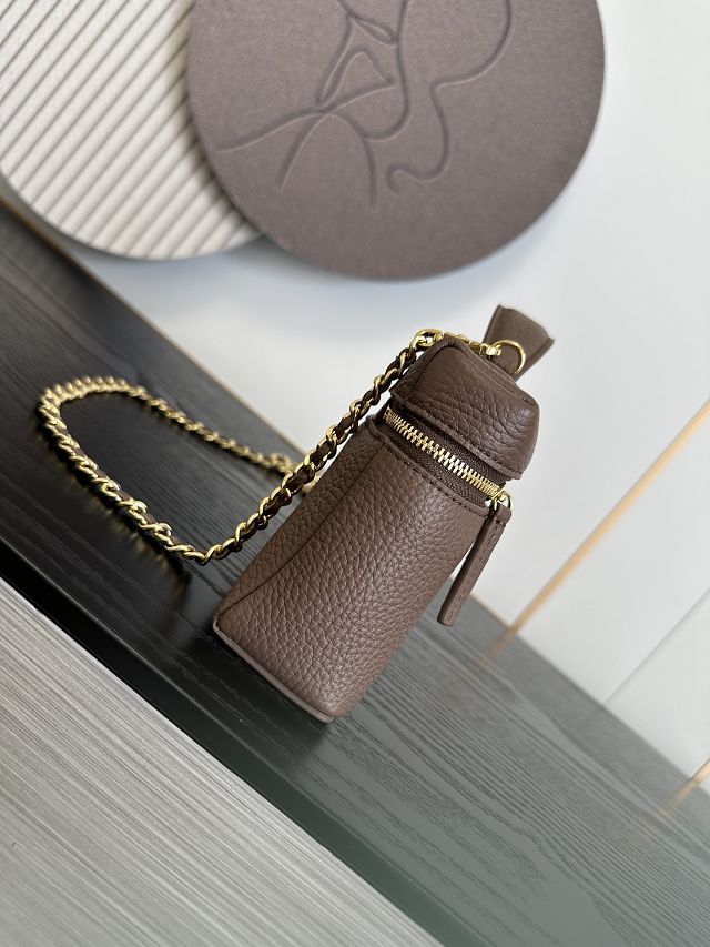 CC grained calfskin small vanity with chain AP5346 light brown