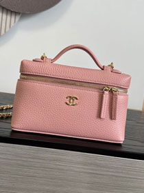 CC grained calfskin small vanity with chain AP5346 pink